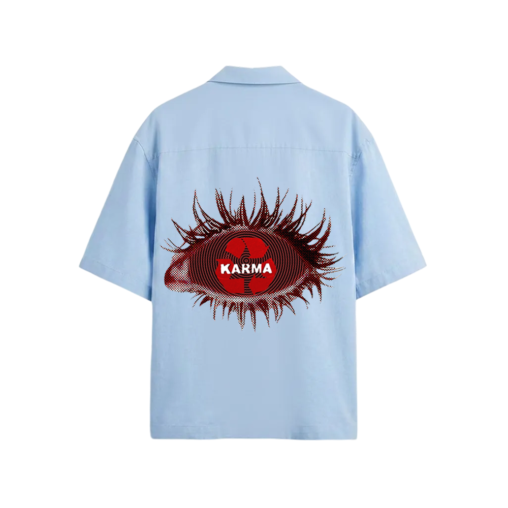 Smiling Cat- Karma Bowling shirt (Light Blue)