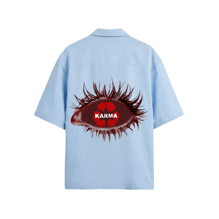 Smiling Cat- Karma Bowling shirt (Light Blue)