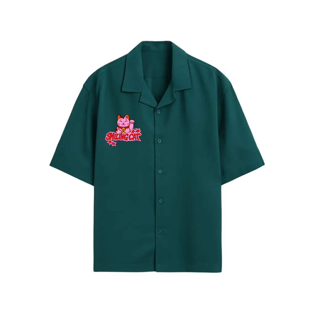Smiling Cat- Karma Bowling shirt (Teel)