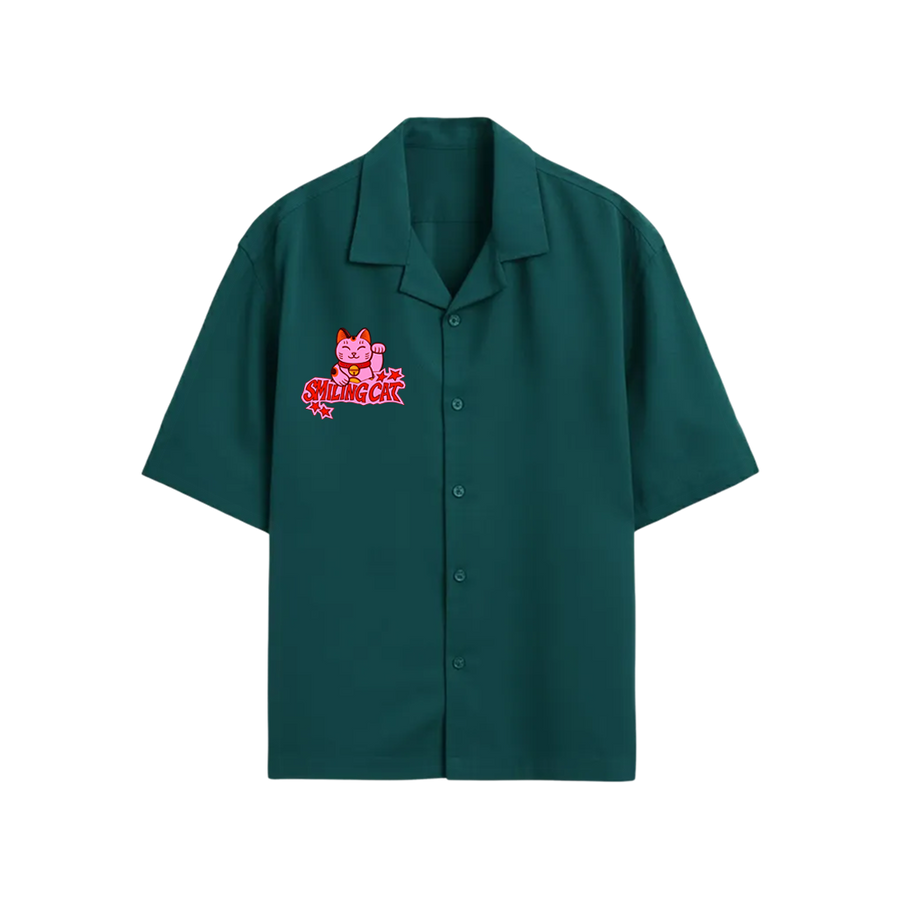 Smiling Cat- Karma Bowling shirt (Teel)