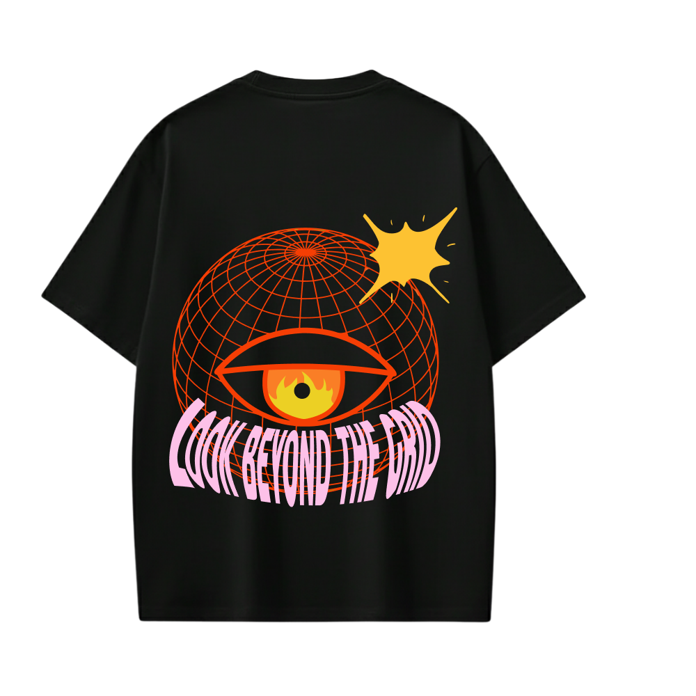 Smiling Cat- Look Beyond The Grid (Black)Tshirt