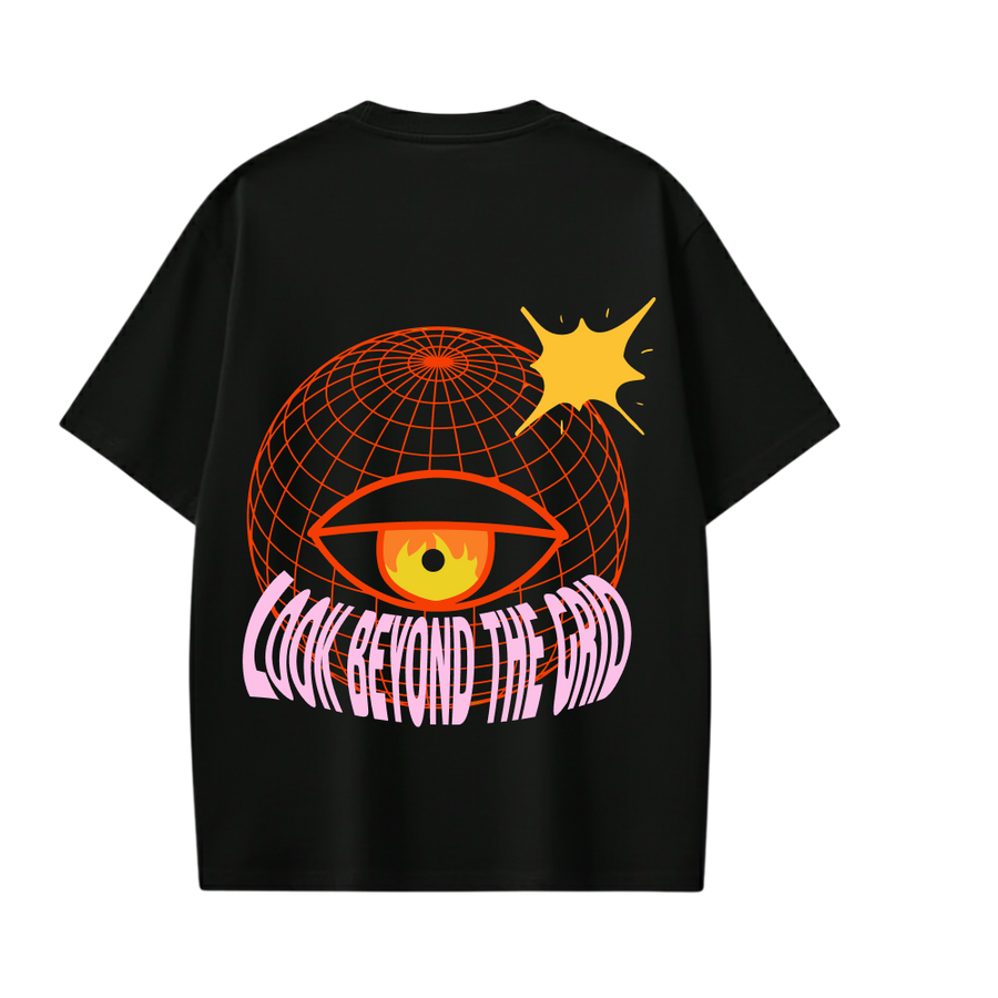 Smiling Cat- Look Beyond The Grid (Black)Tshirt