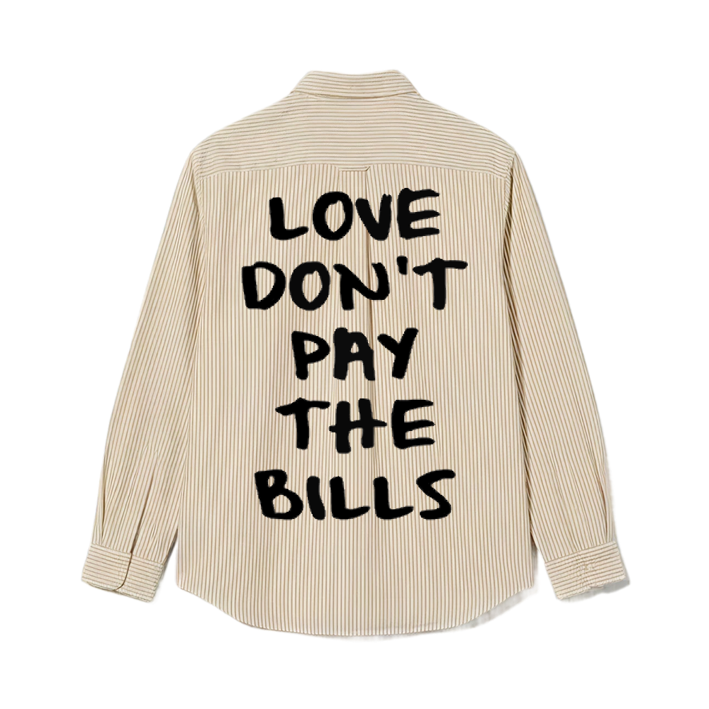 Smiling Cat- Love Don_t Pay The Bills Striped Shirt