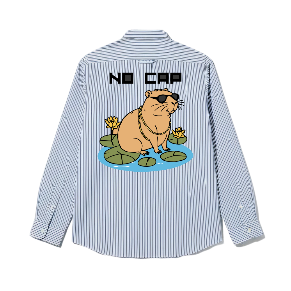 Smiling Cat- No Cap Striped Shirt (Blue)