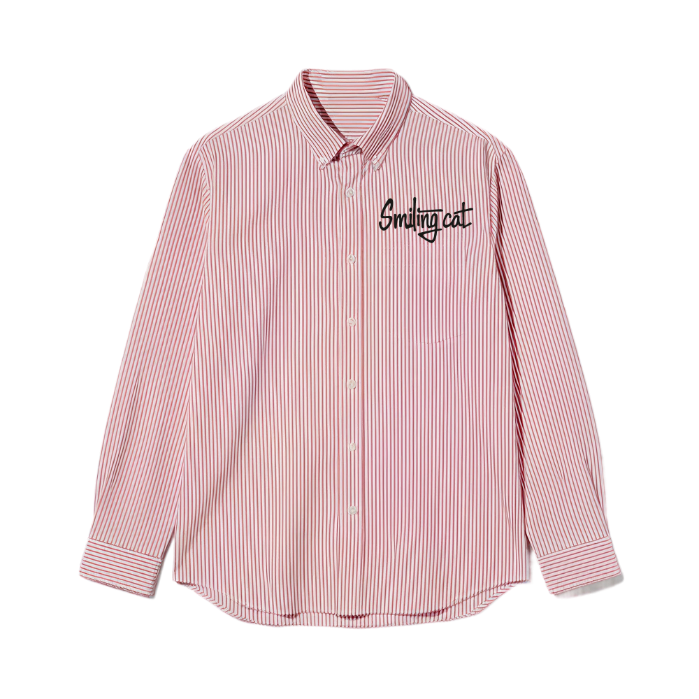 Smiling Cat- No Cap Striped Shirt (Pink)
