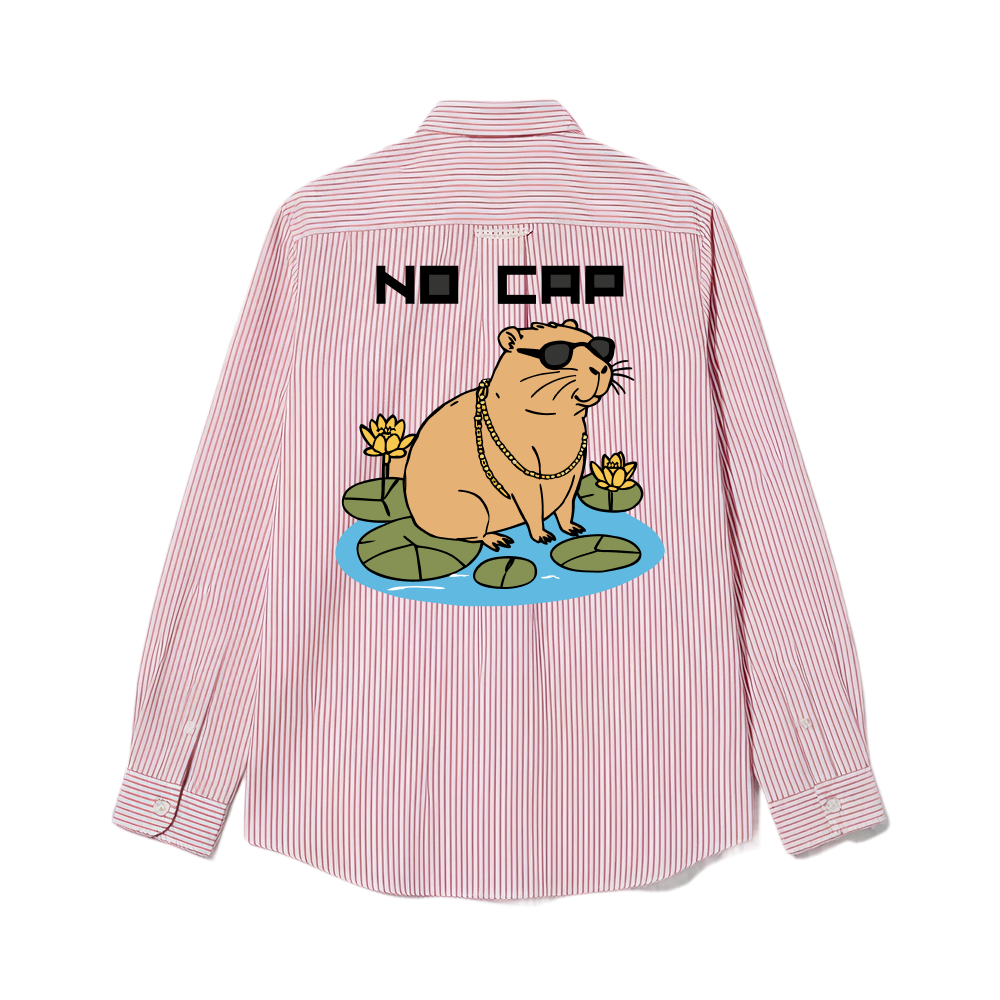 Smiling Cat- No Cap Striped Shirt (Pink)