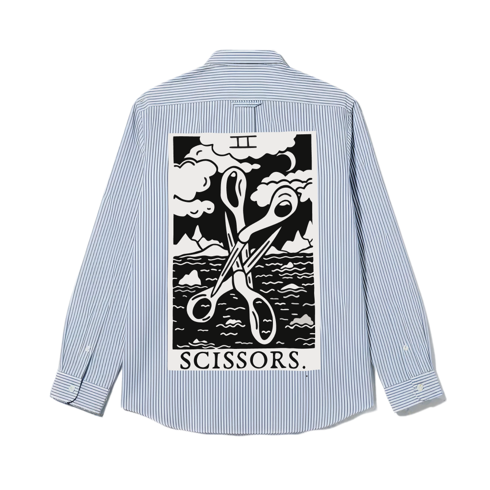 Smiling Cat-Scissors Striped Shirt