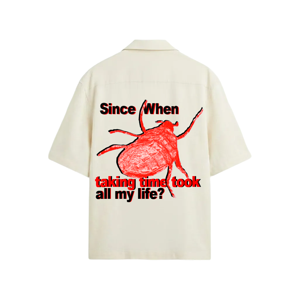 Smiling Cat- Since When Taking Time Took All My Life Bowling shirt (Cream)