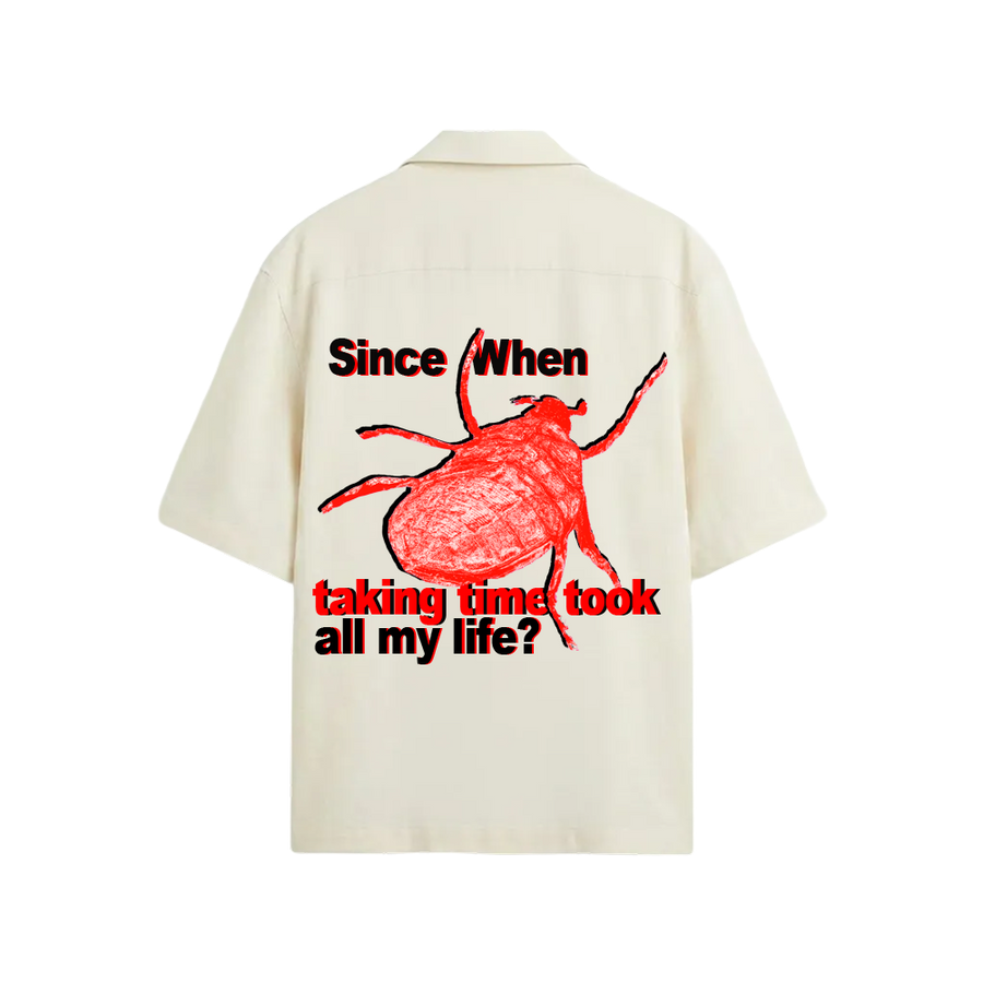 Smiling Cat- Since When Taking Time Took All My Life Bowling shirt (Cream)