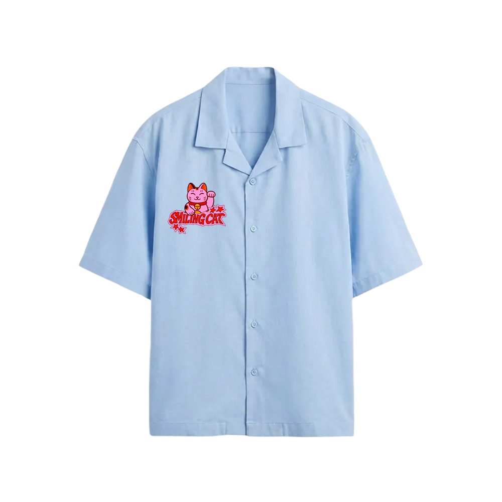 Smiling Cat- Since When Taking Time Took All My Life Bowling shirt (Light Blue)