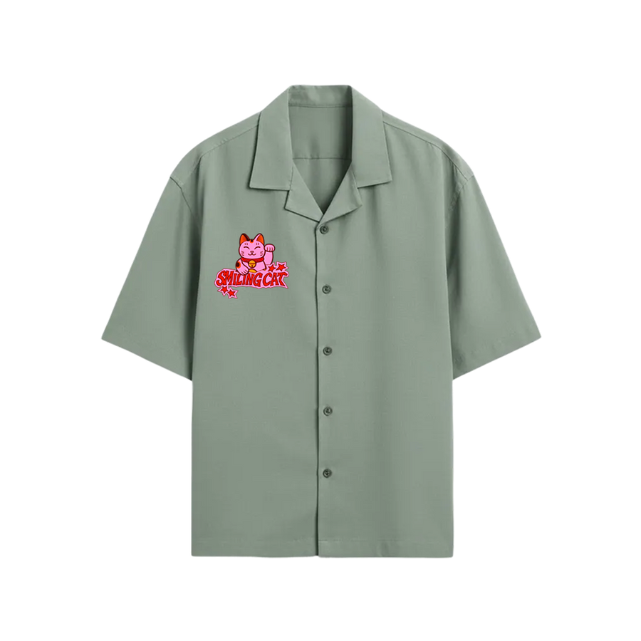 Smiling Cat- Since When Taking Time Took All My Life Bowling shirt (Sage Green)