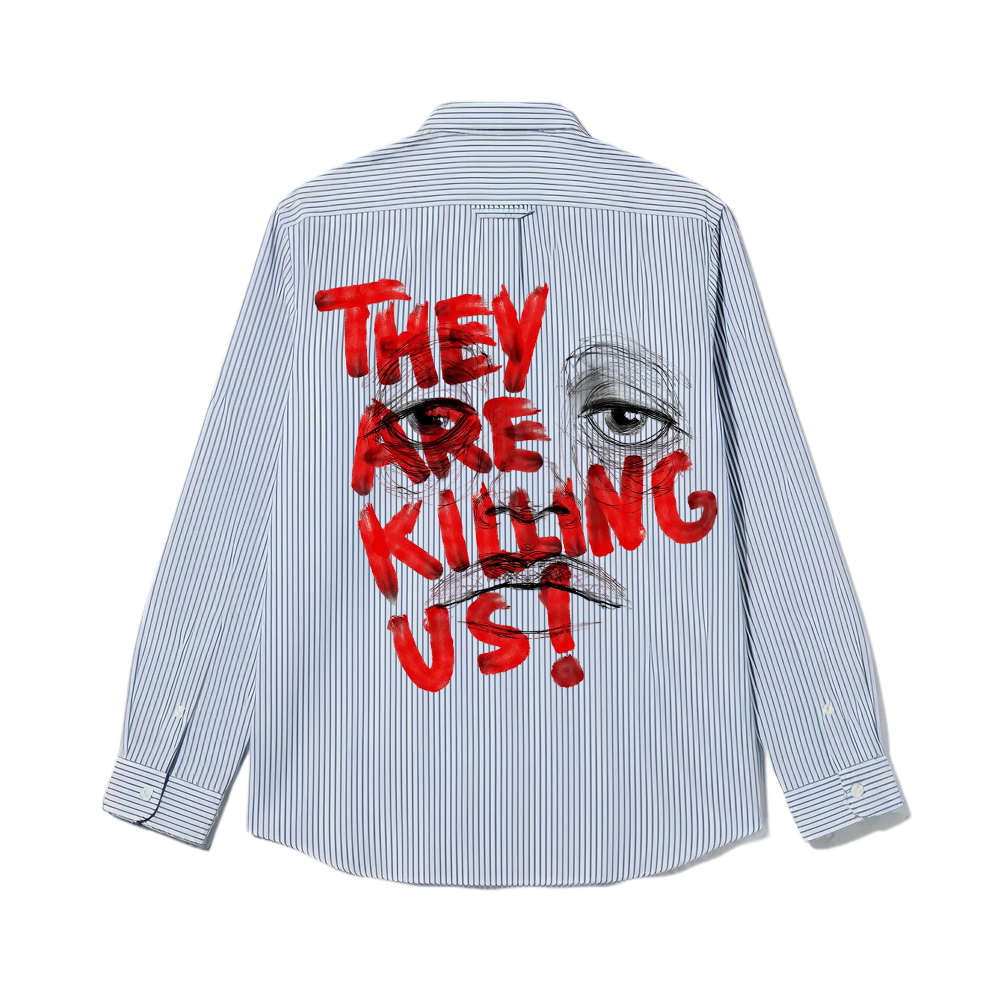 Smiling Cat- They Are Killing Us Striped Shirt