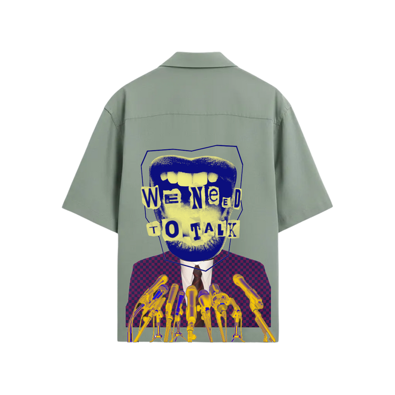 Smiling Cat-We Need To Talk Bowling Shirt (Sage Green)