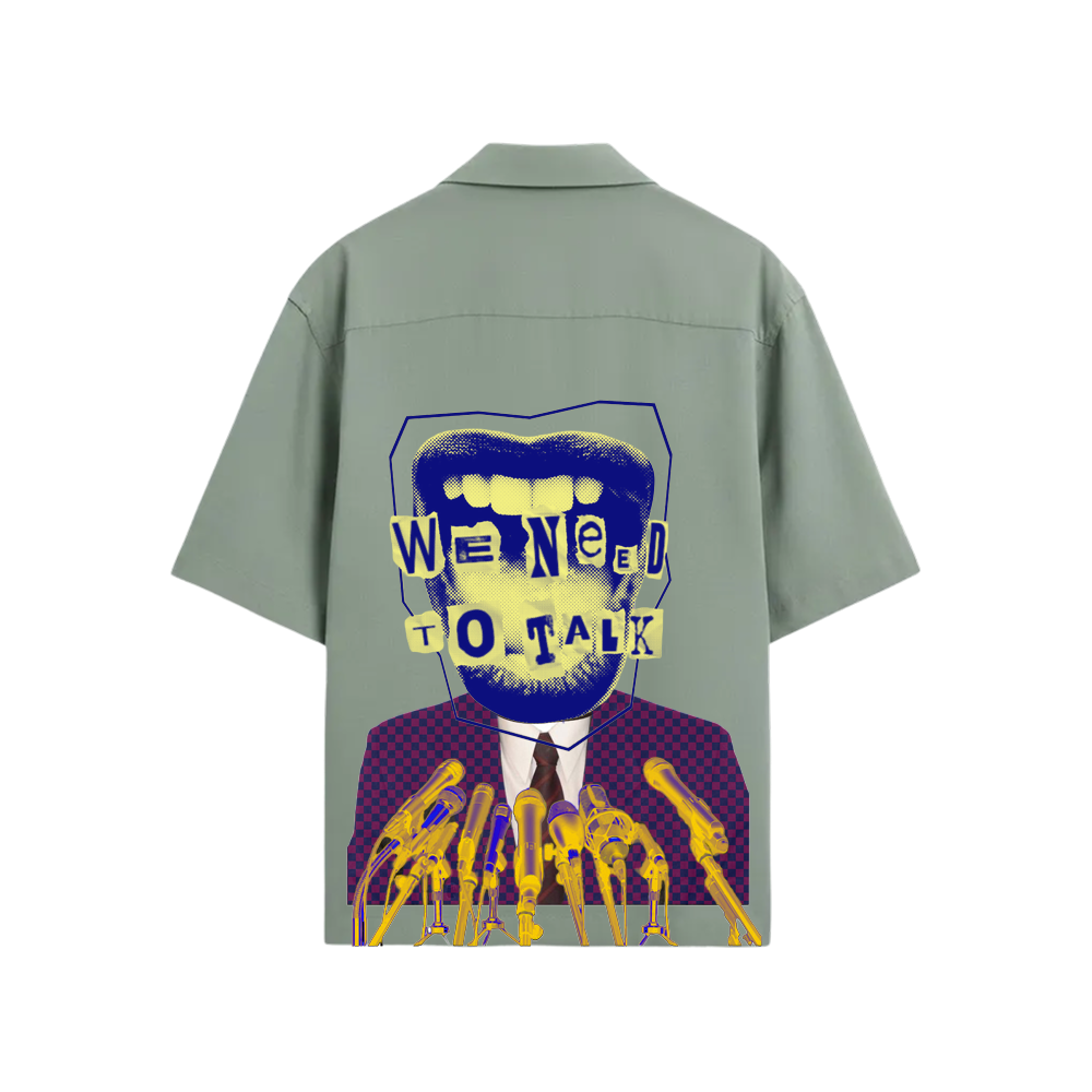 Smiling Cat-We Need To Talk Bowling Shirt (Sage Green)