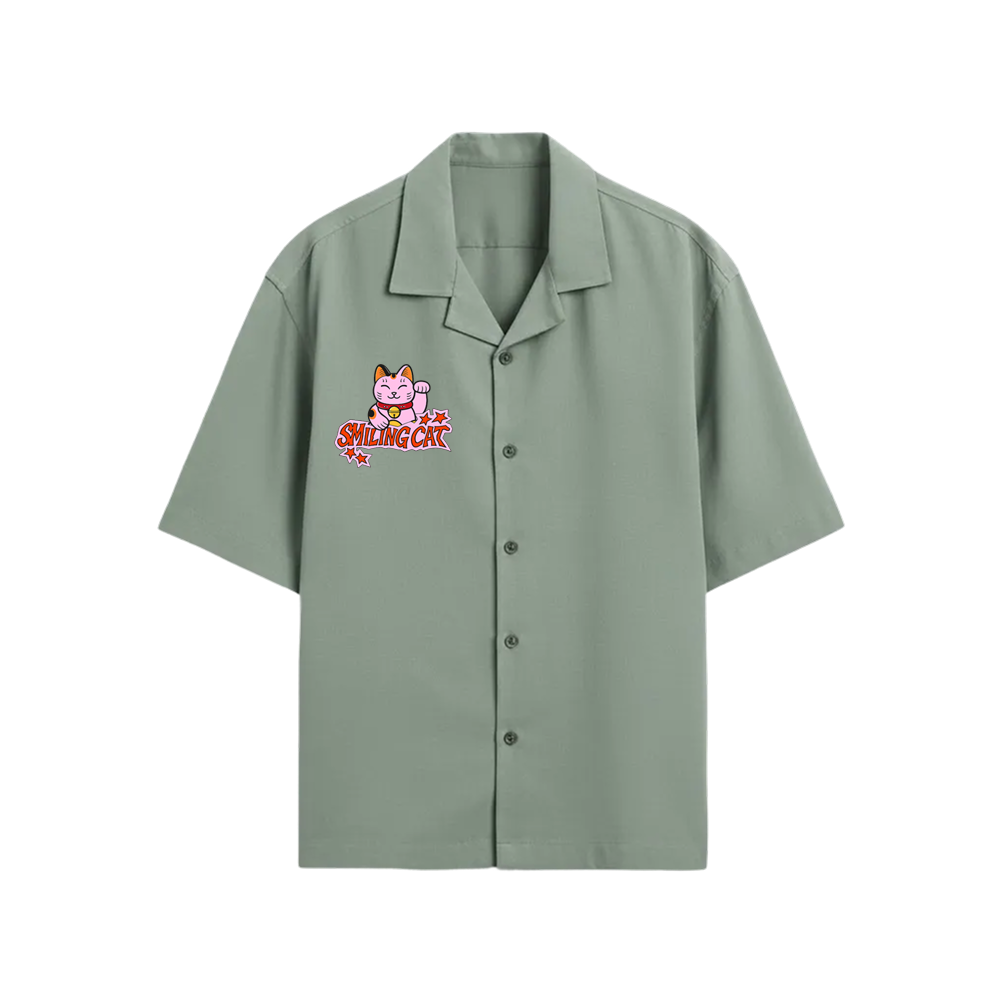Smiling Cat-We Need To Talk Bowling Shirt (Sage Green)