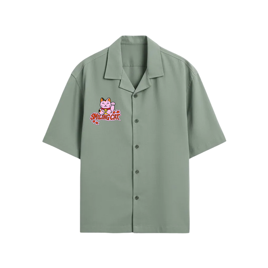 Smiling Cat-We Need To Talk Bowling Shirt (Sage Green)