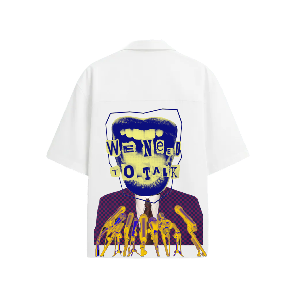 Smiling Cat-We Need To Talk Bowling Shirt (White)