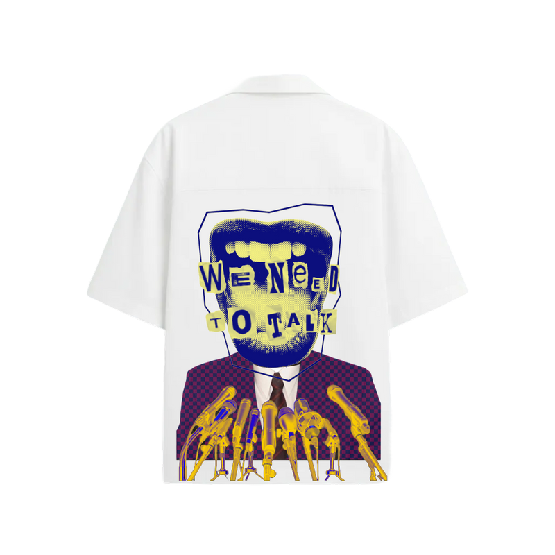 Smiling Cat-We Need To Talk Bowling Shirt (White)