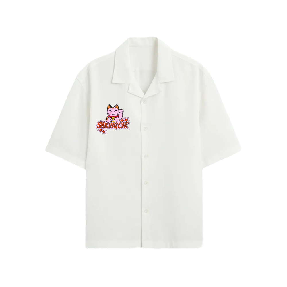 Smiling Cat-We Need To Talk Bowling Shirt (White)