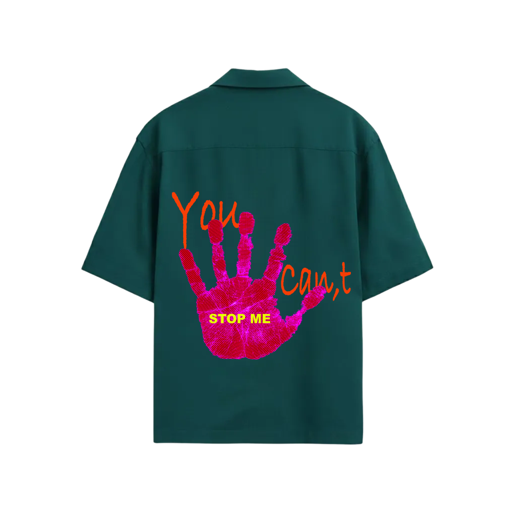 Smiling Cat-You Can_t Stop Me Bowling Shirt (Teel)
