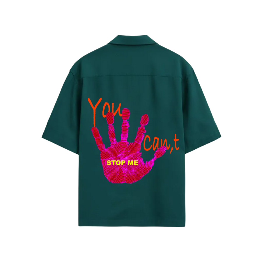 Smiling Cat-You Can_t Stop Me Bowling Shirt (Teel)