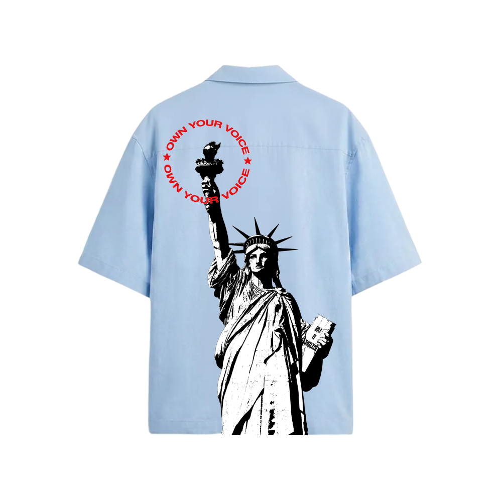 Smiling Cat- statue Of Smiling Cat Bowling Shirt(Light Blue)