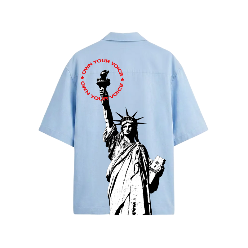 Smiling Cat- statue Of Smiling Cat Bowling Shirt(Light Blue)