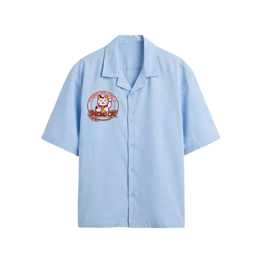 Smiling Cat- statue Of Smiling Cat Bowling Shirt(Light Blue)