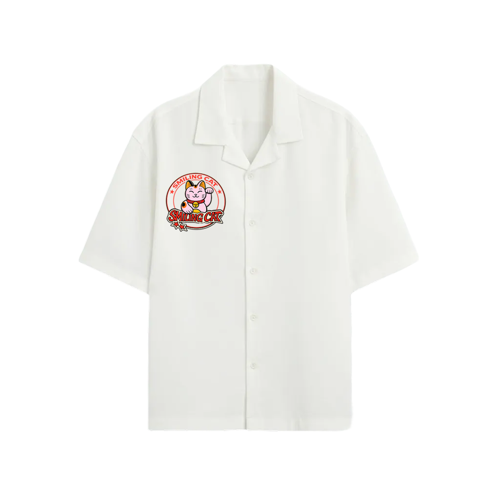Smiling Cat- statue Of Smiling Cat Bowling Shirt(White)