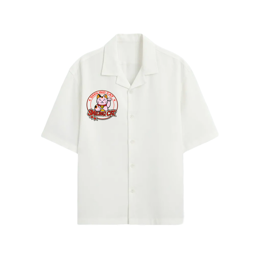 Smiling Cat- statue Of Smiling Cat Bowling Shirt(White)