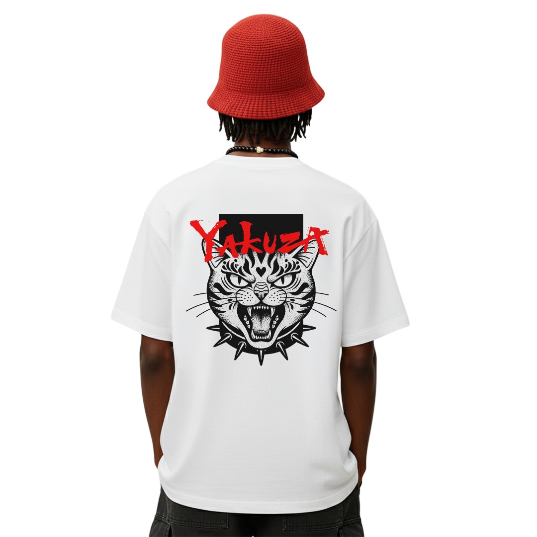 Yakuza Cat White Oversized T-Shirt