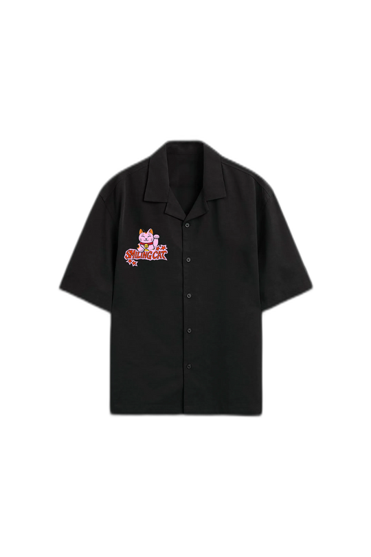 Smiling Cat- Eyes Don_t Lie Bowling Shirt(Black)