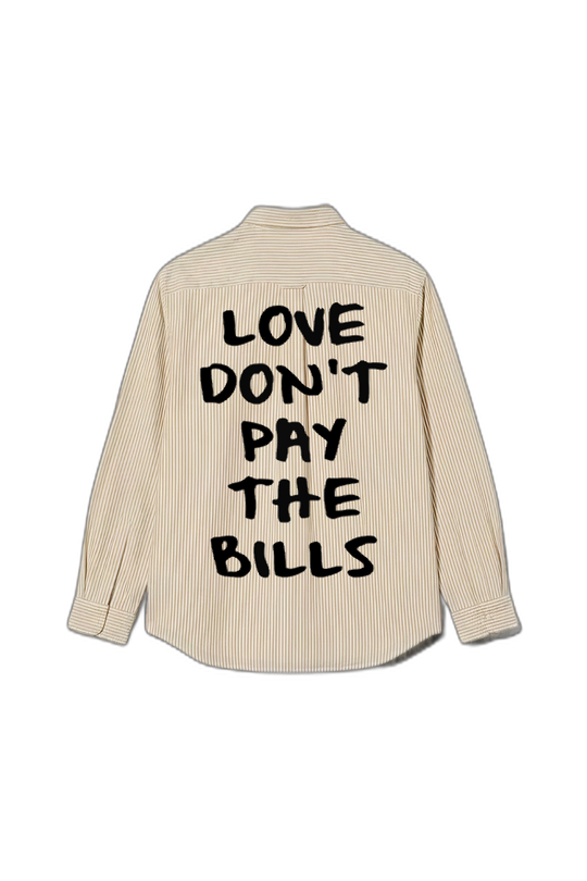 Smiling Cat- Love Don_t Pay the Bills Striped Shirt