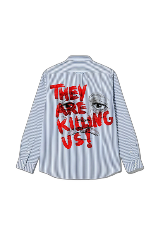 Smiling Cat- They Are Killing Us Striped Shirt