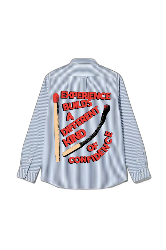 Smiling Cat- Experience Builds Confidence Striped Shirt
