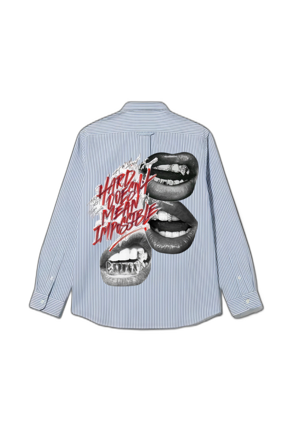 Smiling Cat-Hard Doesn_t Mean Impossible Striped Shirt(Blue)