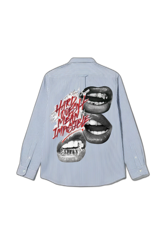 Smiling Cat-Hard Doesn_t Mean Impossible Striped Shirt(Blue)