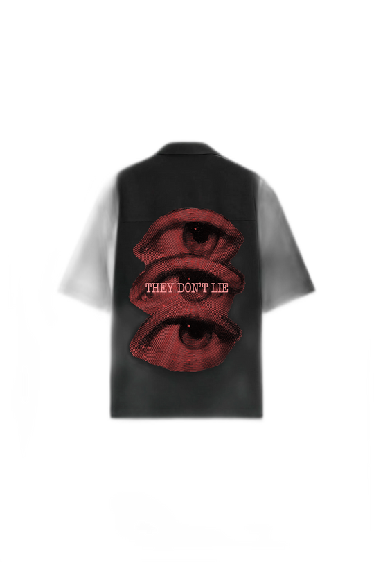 Smiling Cat- Eyes Don_t Lie Bowling Shirt(Black)