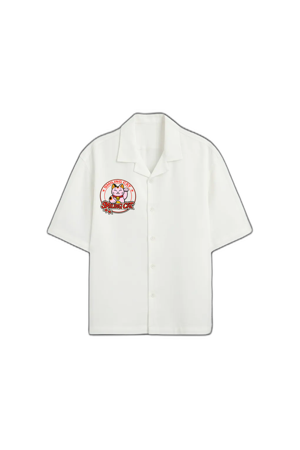 Smiling Cat- Statue of Smiling Cat Bowling Shirt(White)