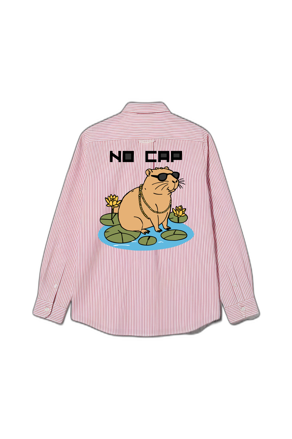 Smiling Cat- No Cap Striped Shirt (Pink)